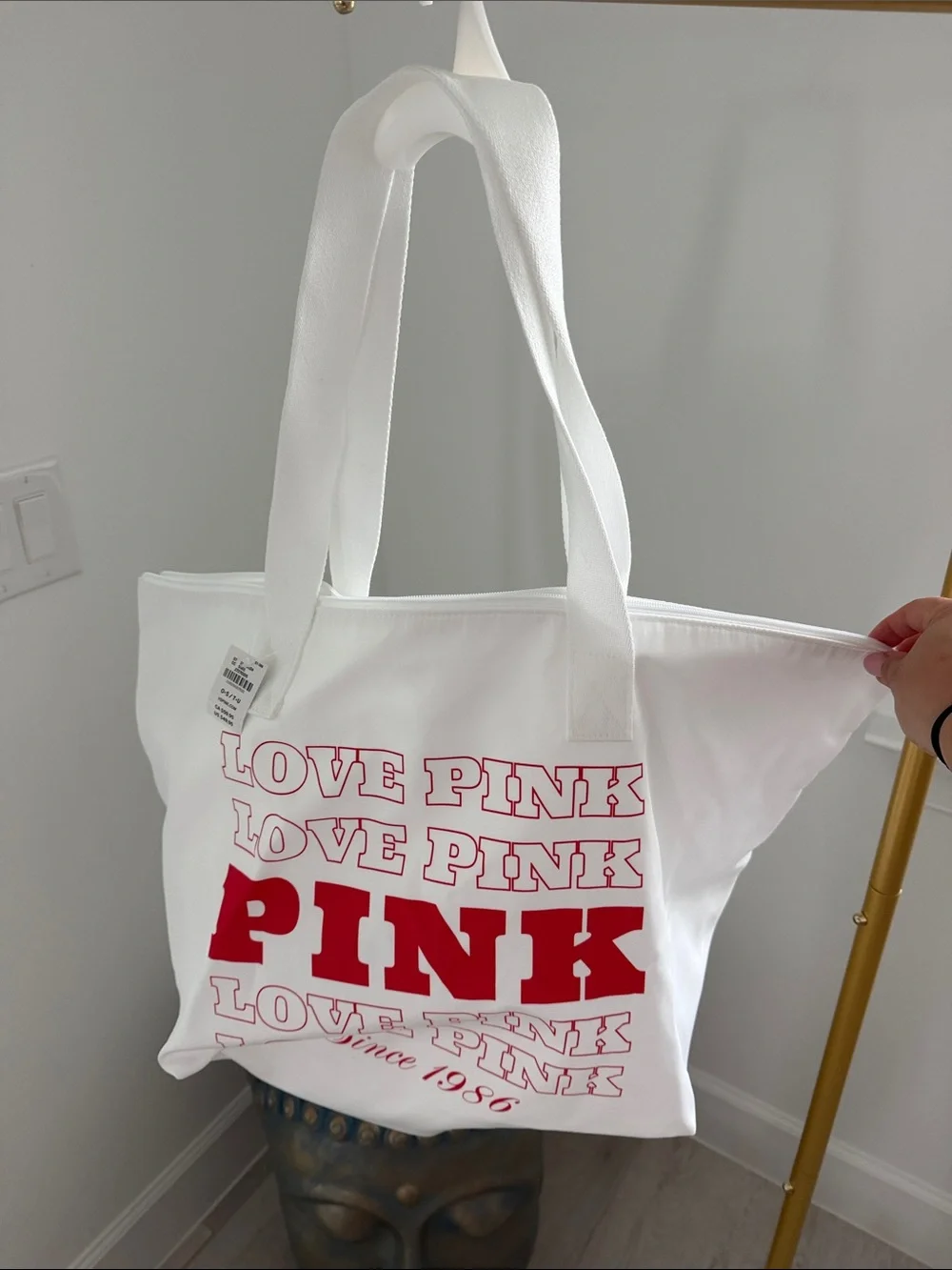 PINK Victoria's Secret White Tote with Red PINK Logo